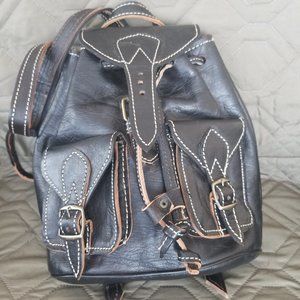 Moroccan Black Leather Backpack